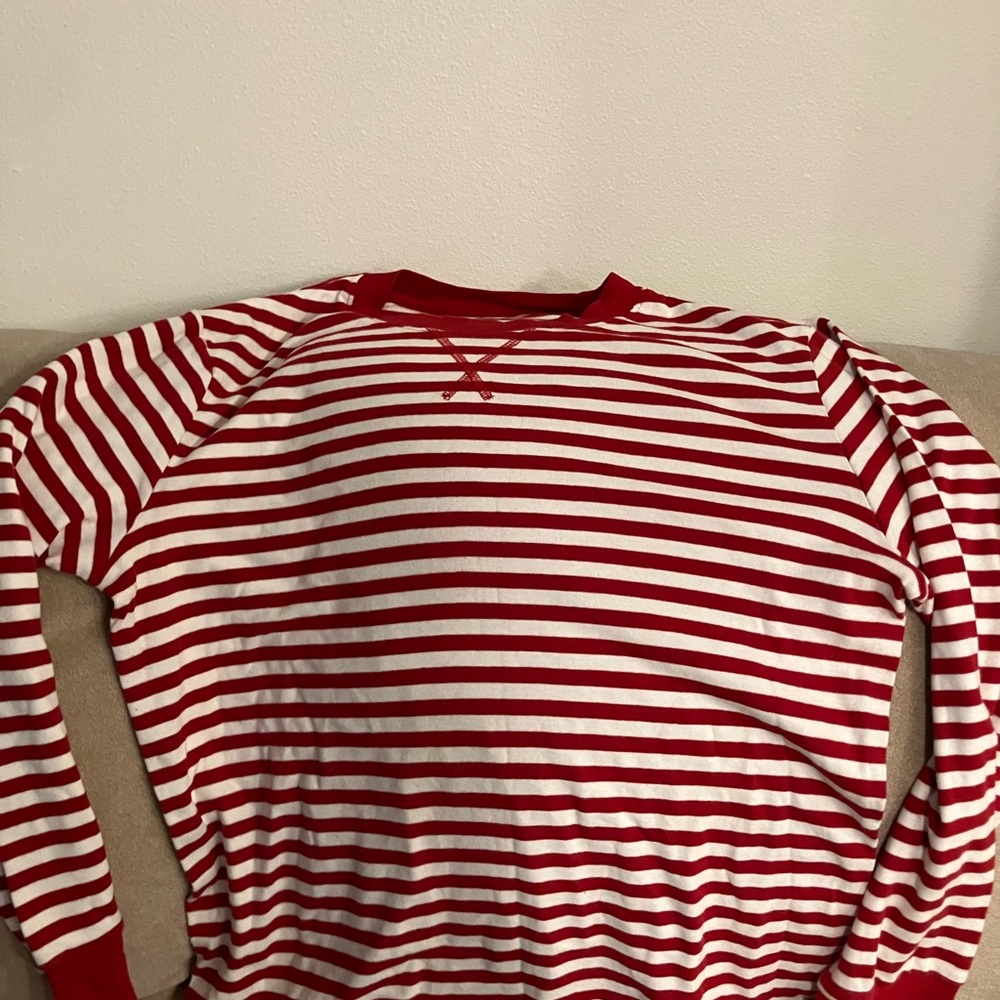 Primary pajama top, red and white striped, adult medium